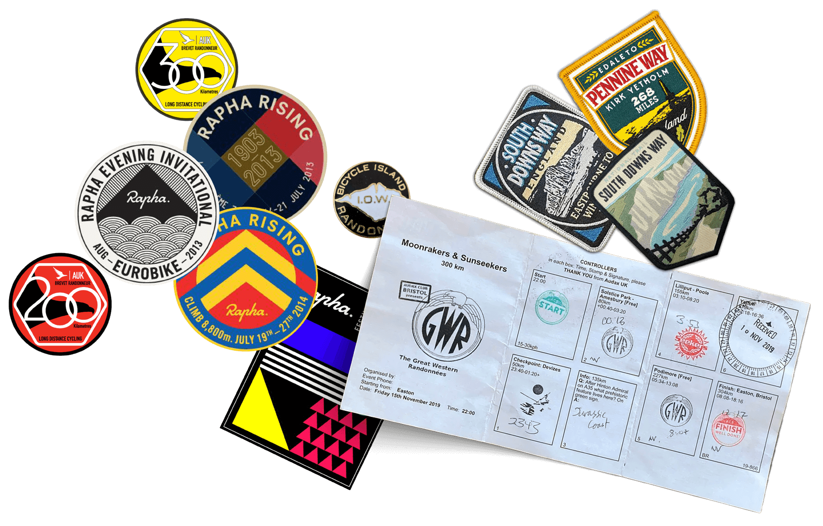 3 South Downs Way and Pennine way patches, part of Two Pen's research for the Cadence 100