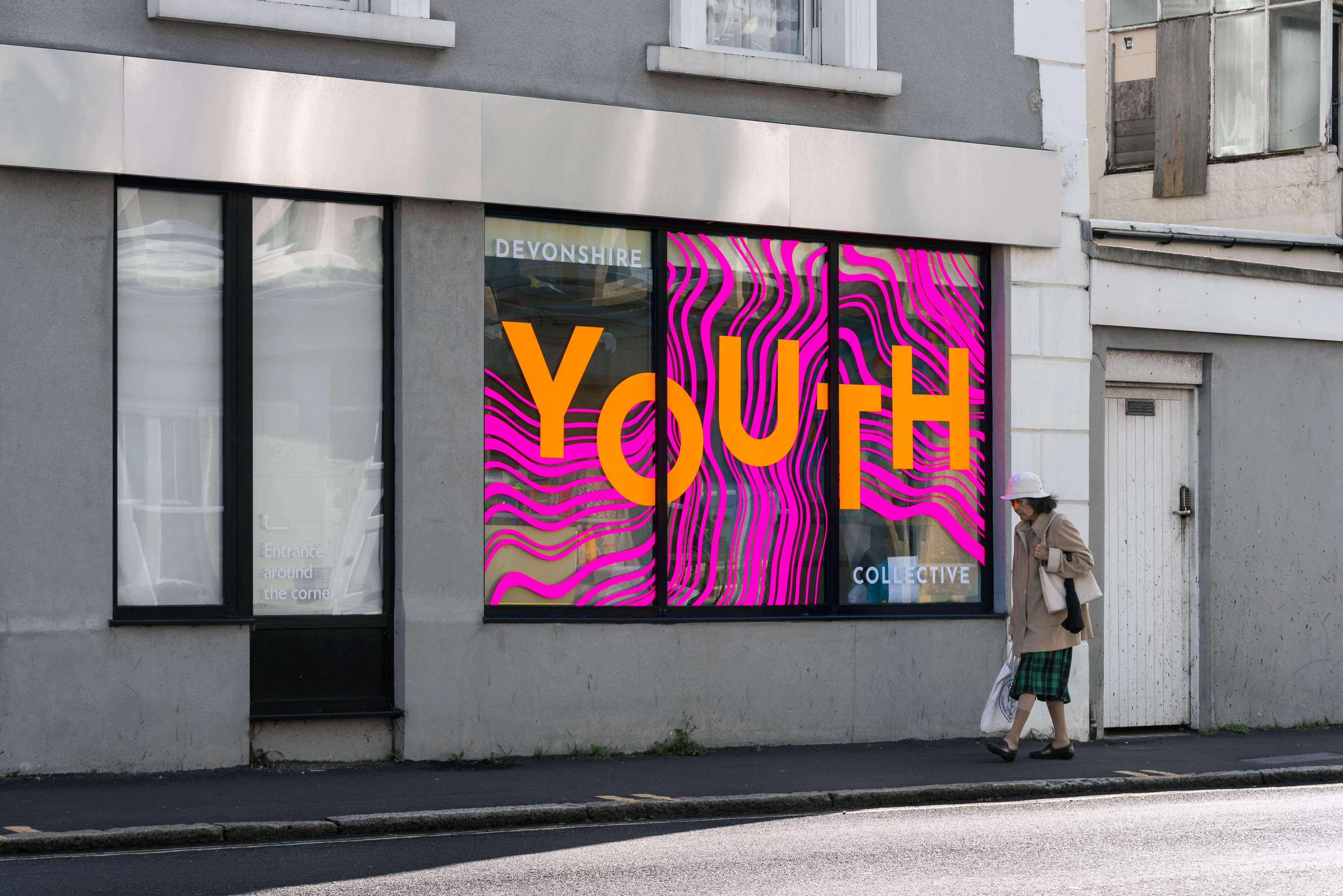 From scanned objects we produced a flourecent vinly window display to represent the Youth Collective on the Eastbourne Alive public art trail. Photo by Thierry Bal.