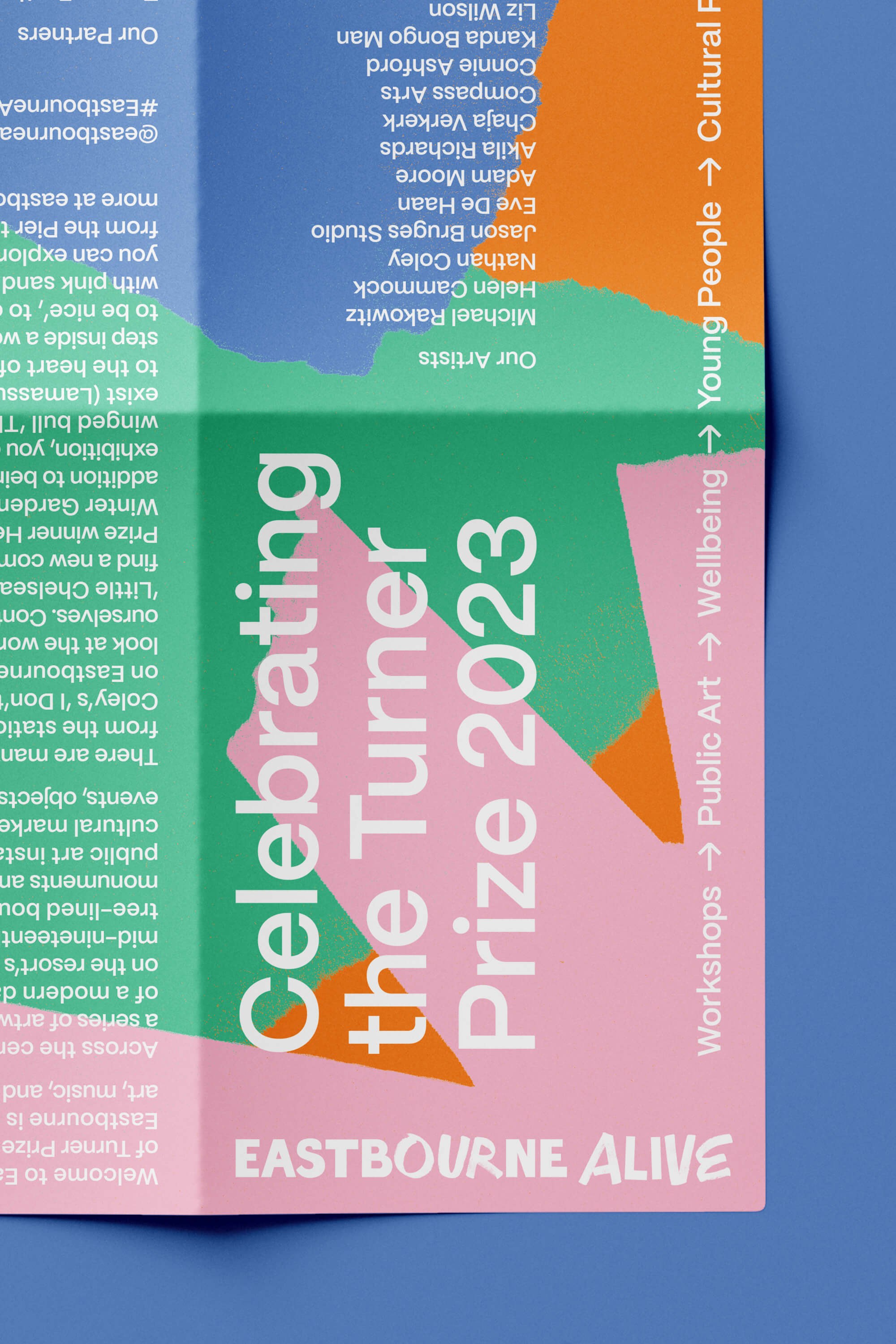 close up view of front cover of Eastbourne ALIVE custom print design public art trail paper map