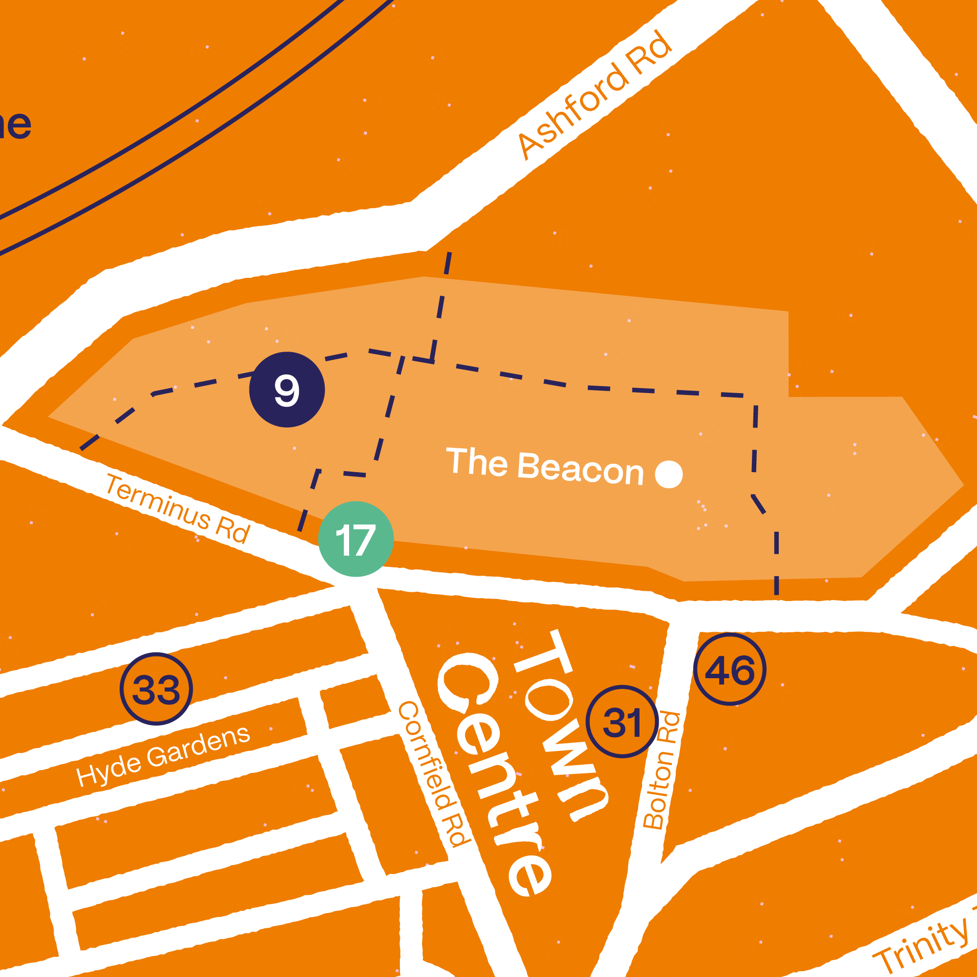 close up of Eastbourne ALIVE custom print design public art trail paper map showing custom typeface and icon design