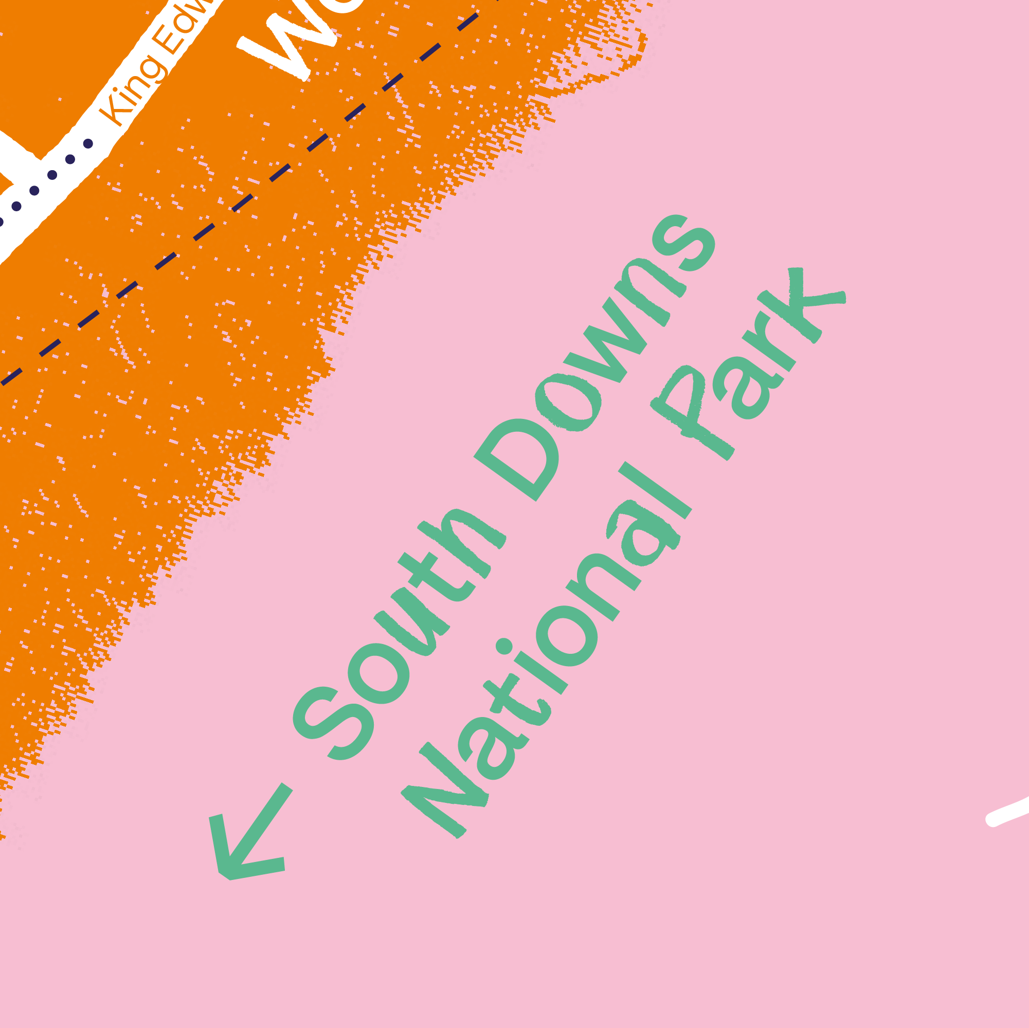 close up of Eastbourne ALIVE custom print design public art trail paper map showing custom typeface and icon design