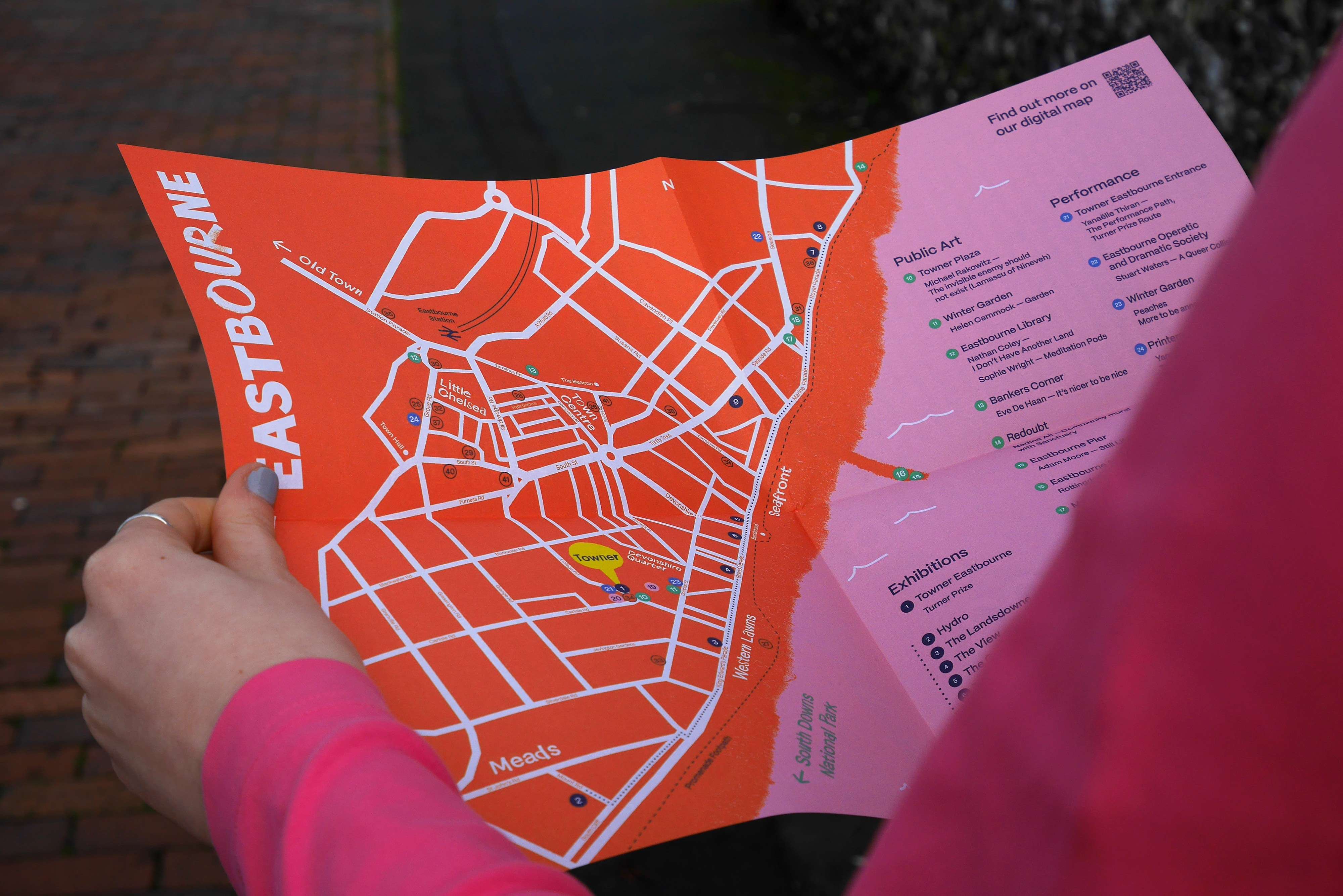 Eastbourne ALIVE custom print design public art trail paper map, designed by Two Pens