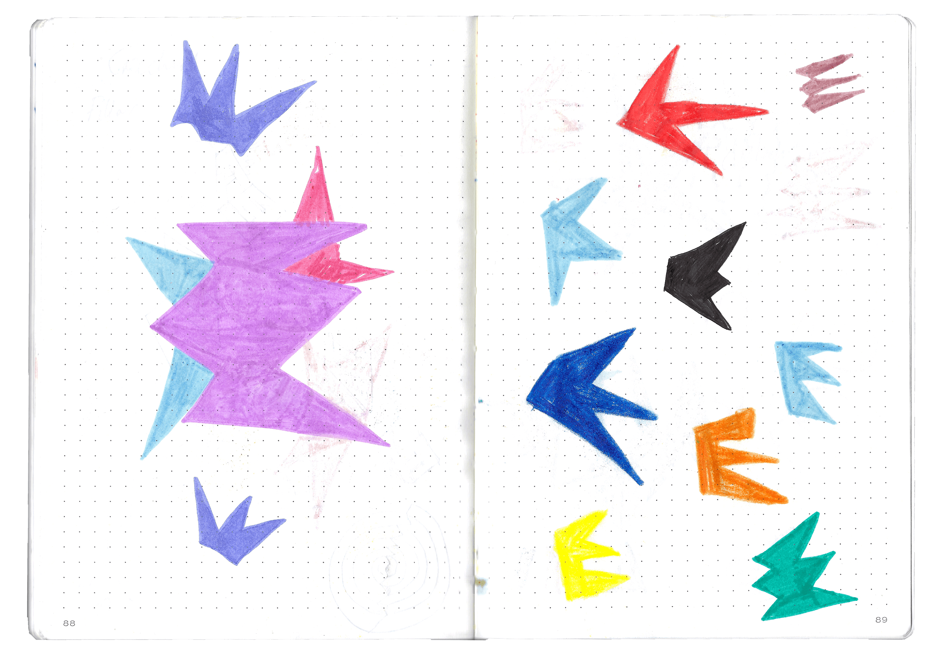 Open sketchbook showing initial Eastbourne Alive design experiments