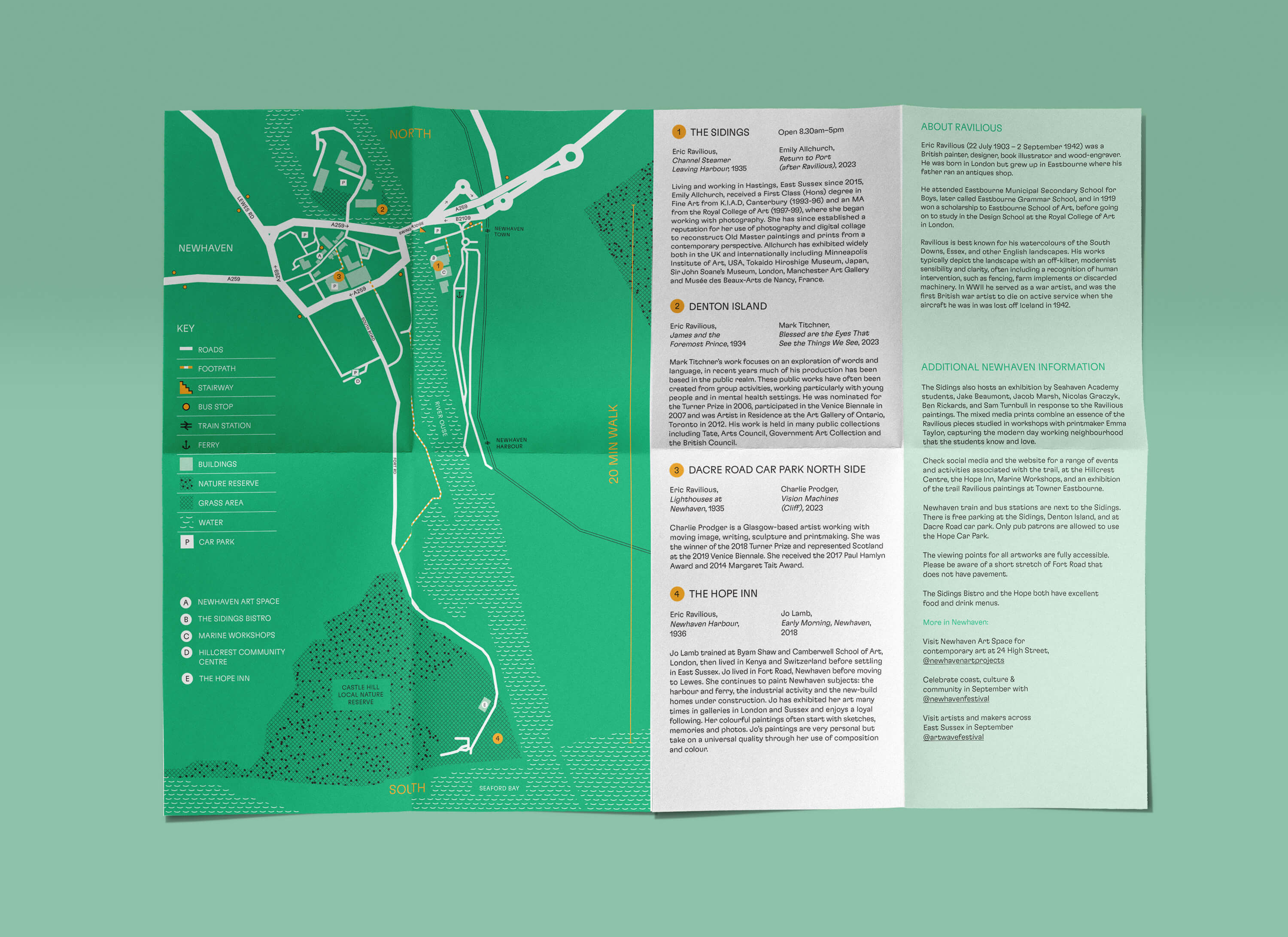 unfolded inside of Following Ravilious Newhaven public art trail map 