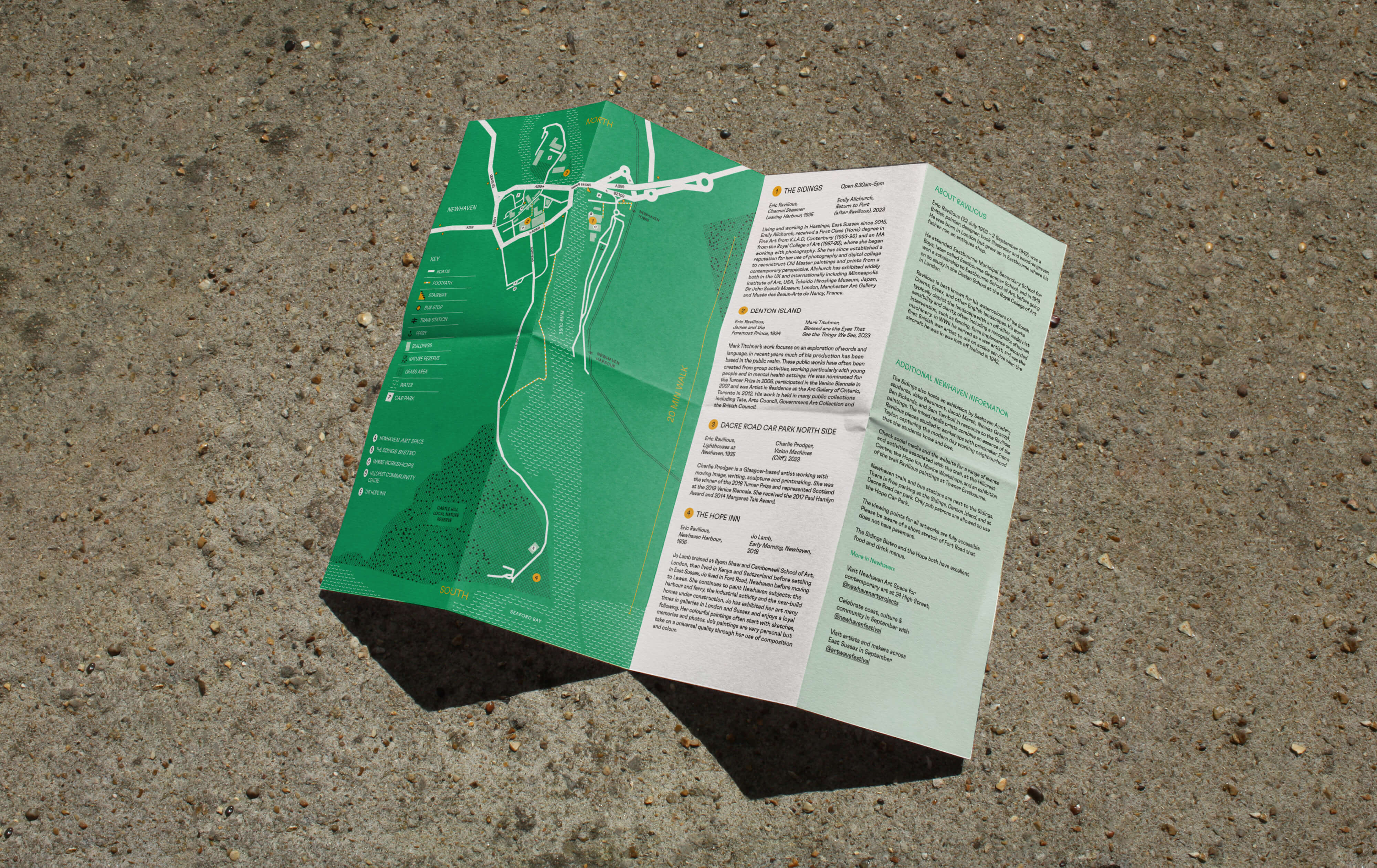 Following Ravilious Newhaven custom design paper map for public art trail