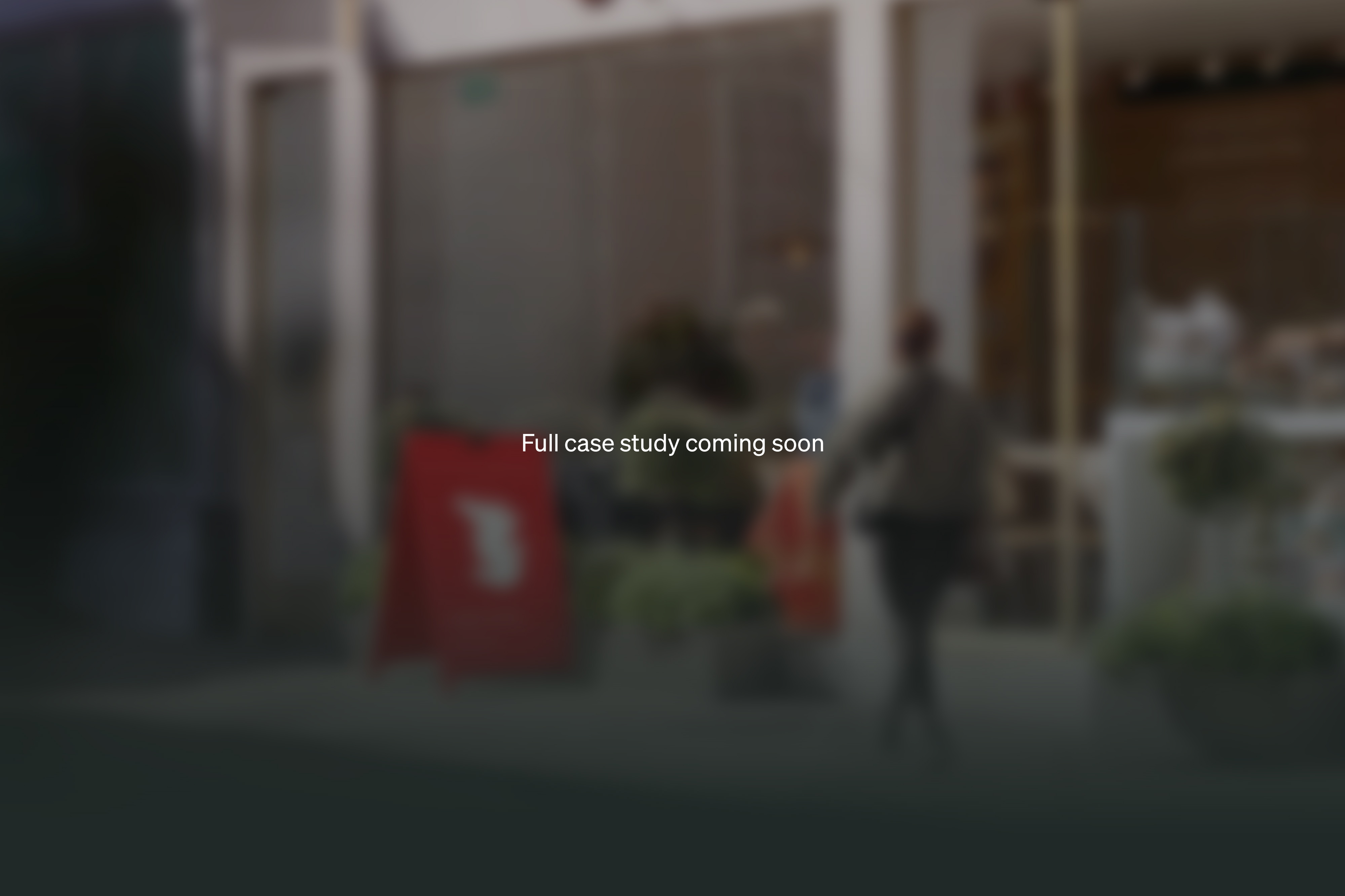 Blurred image of colourful coffee bags with the words 'Full case study coming soon' written over the image.
