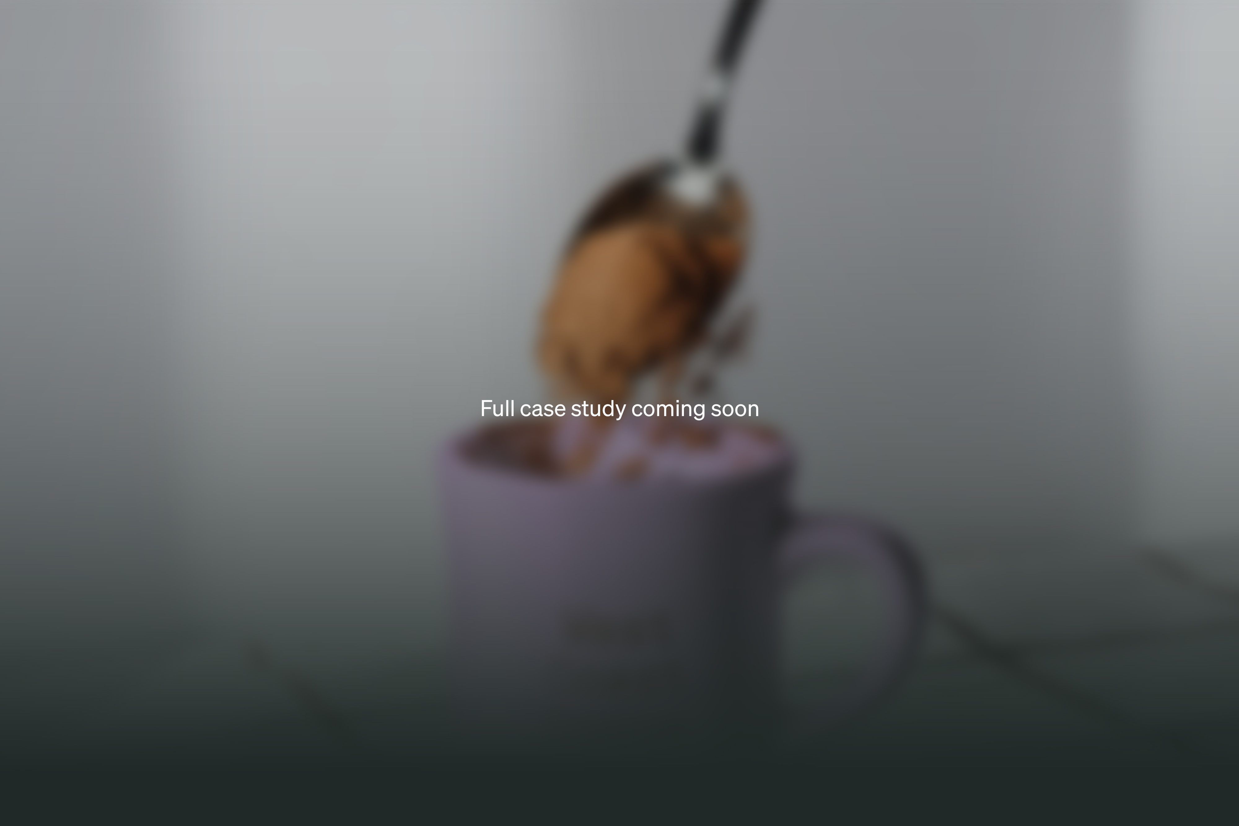 Blurred image of colourful coffee bags with the words 'Full case study coming soon' written over the image.